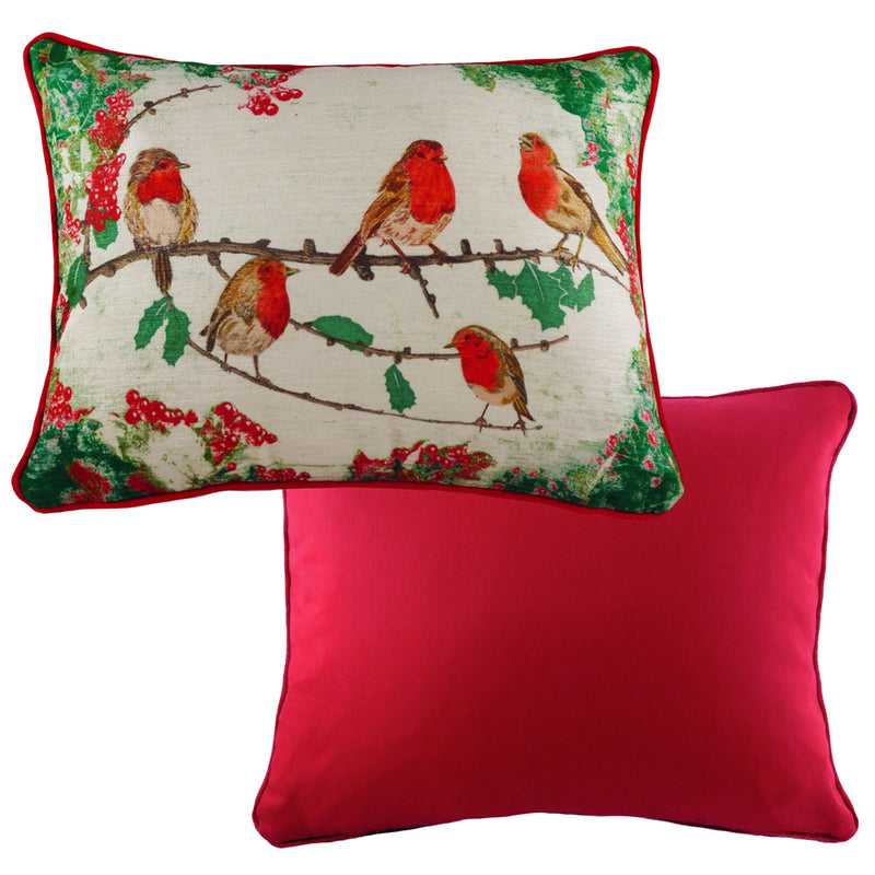Evans Lichfield Xmas Robins Rectangular Cushion Cover in Ruby