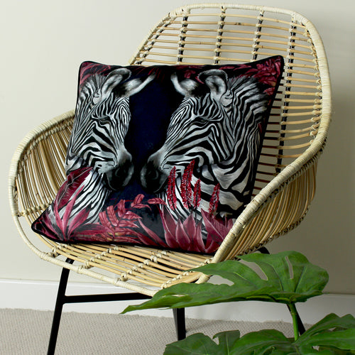 Evans Lichfield Zinara Twin Zebras Cushion Cover in Burgundy