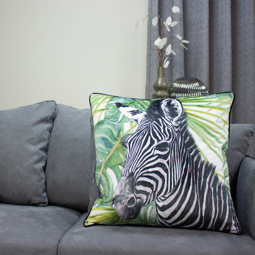 Paoletti Jungle Zebra Cushion Cover in Green