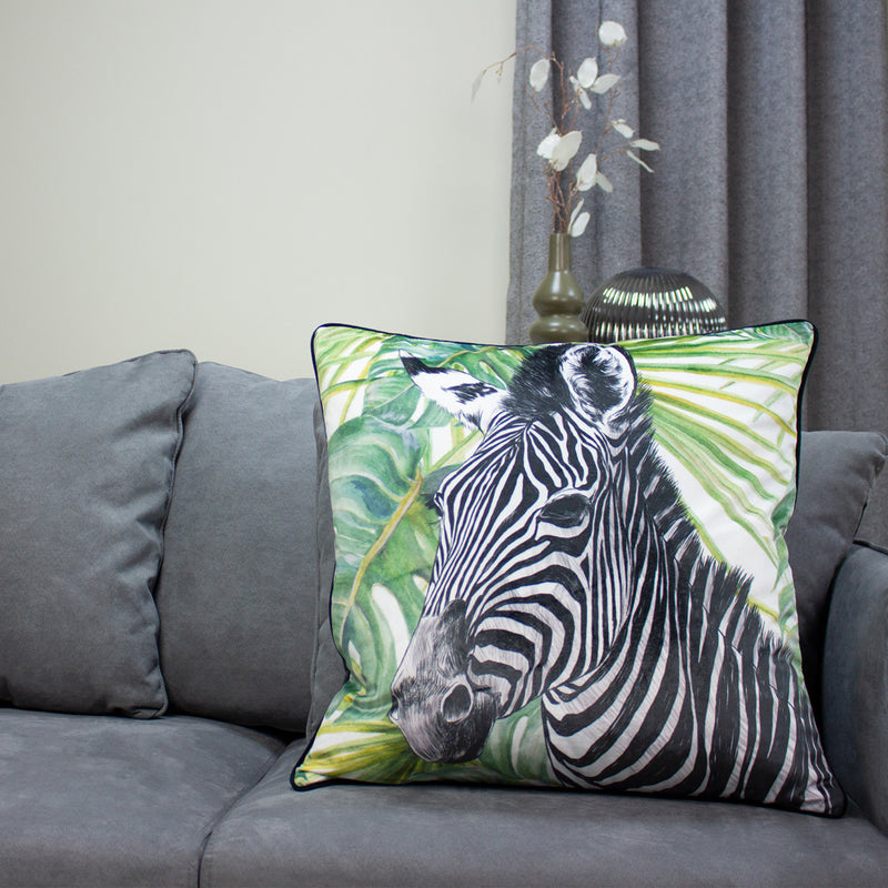 Jungle Zebra Cushion Green