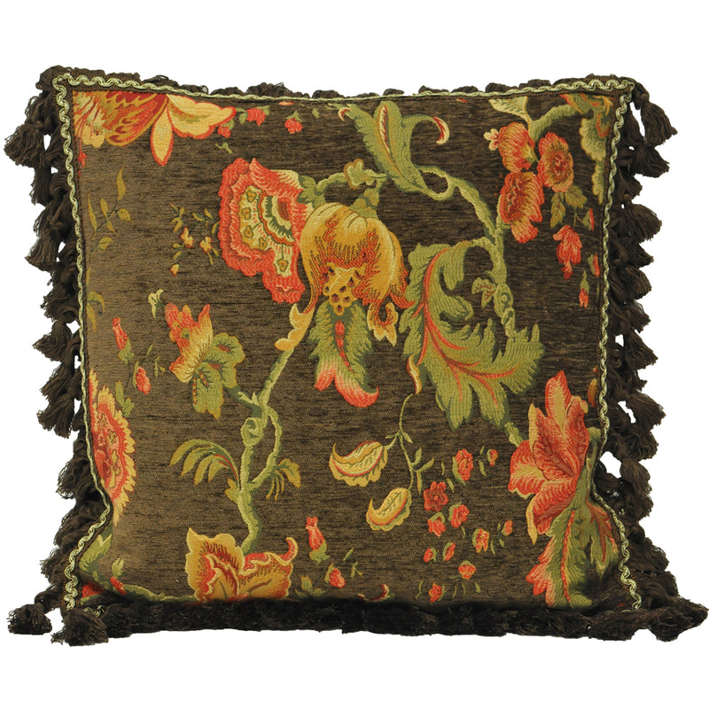Fairvale Floral Tasselled Cushion Mocha