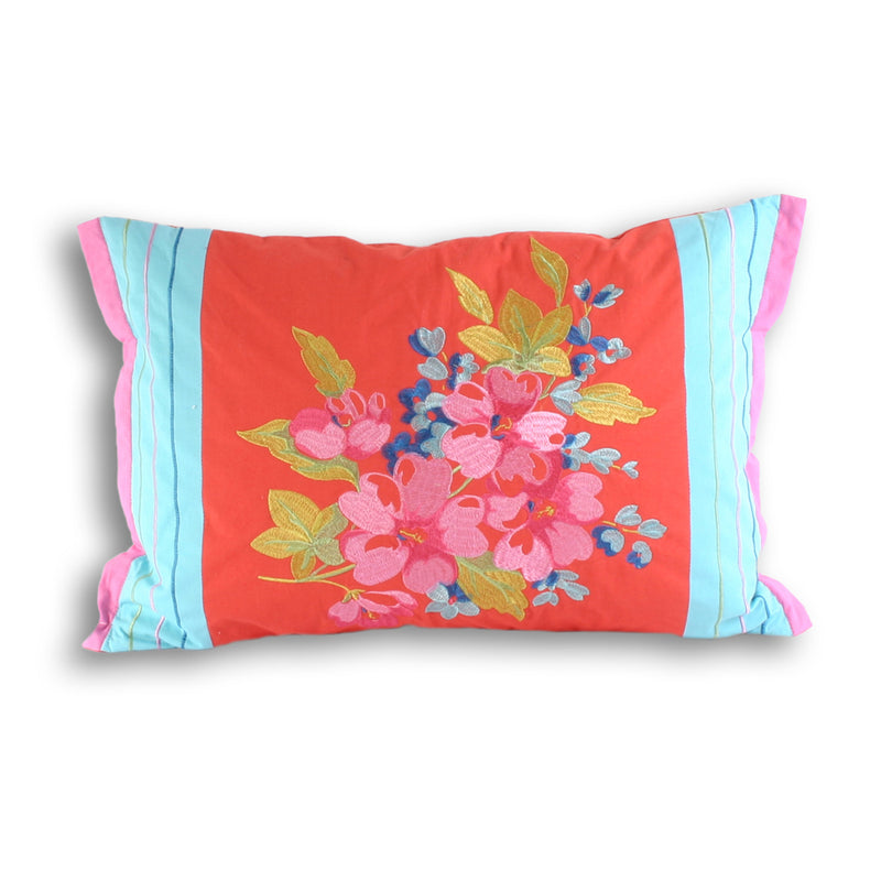 Tilly Embroidered Floral Cushion Red