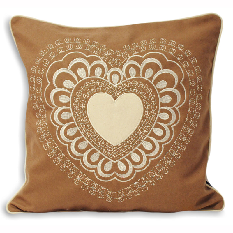 Valantine Embroidered Heart Cushion Caramel