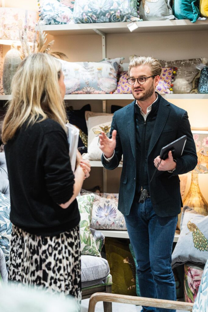 Home Furnishing Suppliers talking at Spring Fair trade show